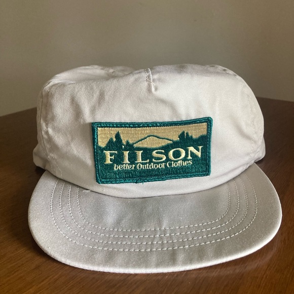 Filson Other - Vintage Filson Cap Beige Tan w Green Better Outdoor Clothes Patch Leather Strap